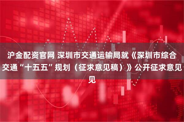 沪金配资官网 深圳市交通运输局就《深圳市综合交通“十五五”规划（征求意见稿）》公开征求意见